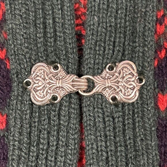 Viking Cardigan Sweater Womens Large Wool Celtic Buttons Geometric Christmas - Picture 3 of 7